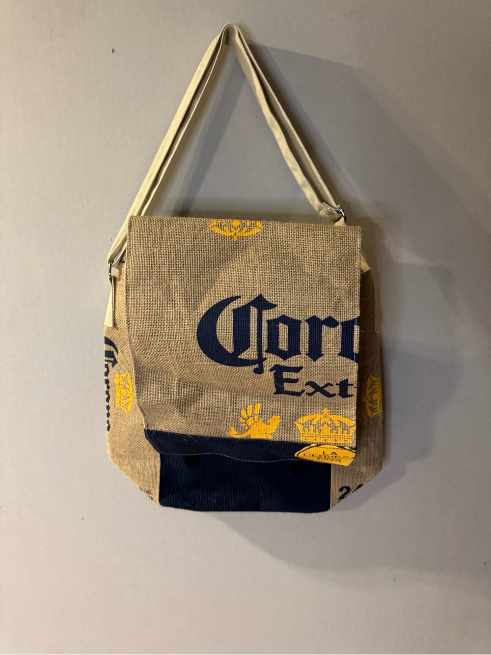 Corona Extra Beer Burlap Messenger Bag Jute Crossbody Beach Picnic Cooler Tote